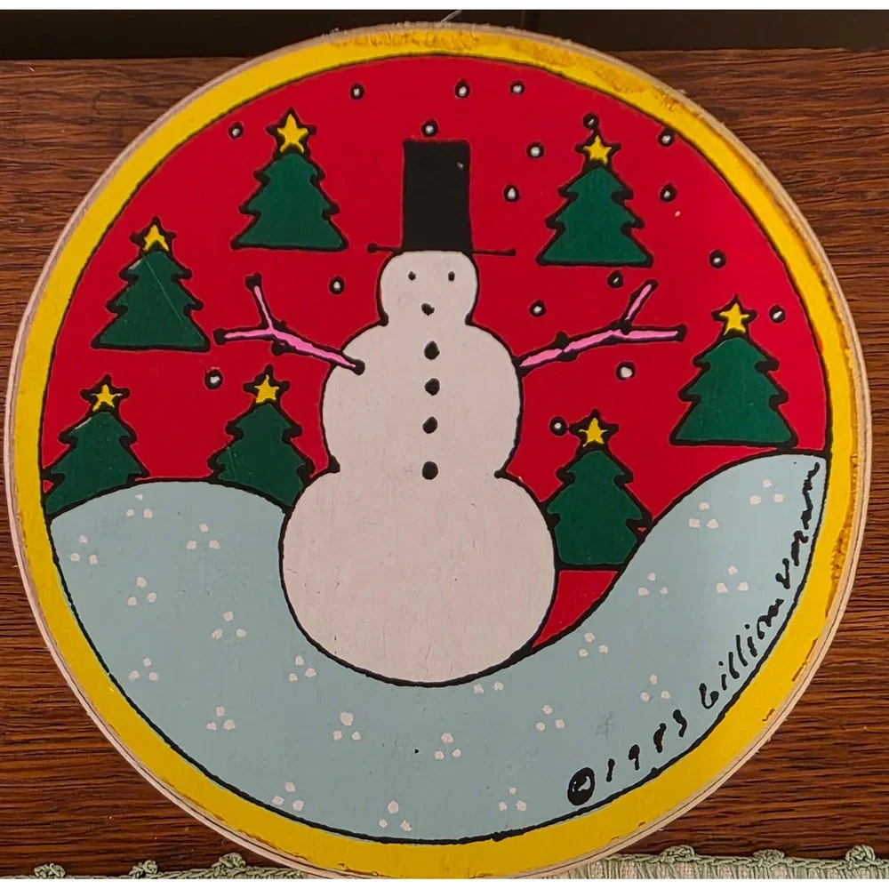 CLEARANCE 💲6️⃣‎ 1983 Lillian Vernon Hand Painted Snowman Tree Wood Box Round